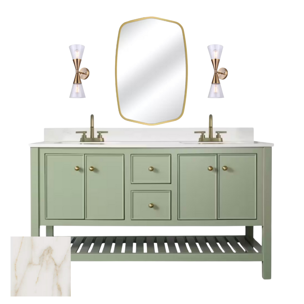 sage green bathroom vanity product mood board
